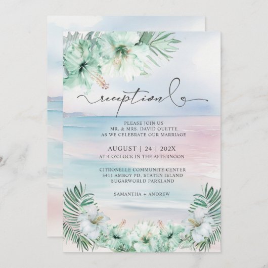 Invitation Elégante Réception De Mariage Tropical (Devant / Derrière)