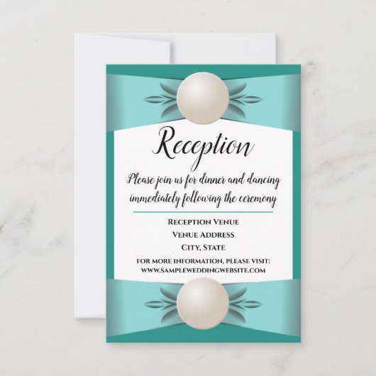 Invitation Elégante réception de mariage Turquoise Pearl Ribb (Devant)