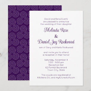 Invitation Elégante Réception de mariage violet et blanc