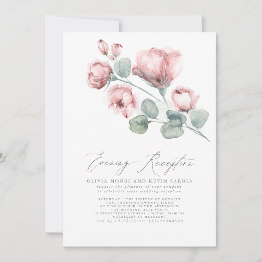 Invitation Elégante Réception Fleur Rose Rose Moderne Soirée (Devant)