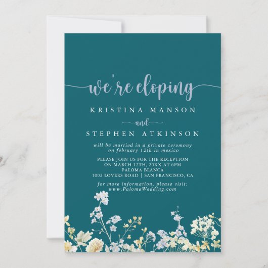 Invitation Elégante Réception Fleur sauvage Elopement Colorée (Devant)