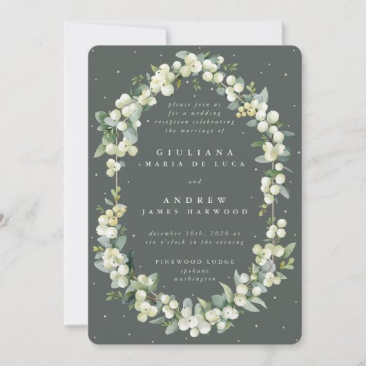 Invitation Elégante Réception Green Snowberry+Eucalyptus Seul (Devant)