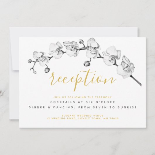 Invitation Elégante Réception Moderne Chic Floral Or (Devant)