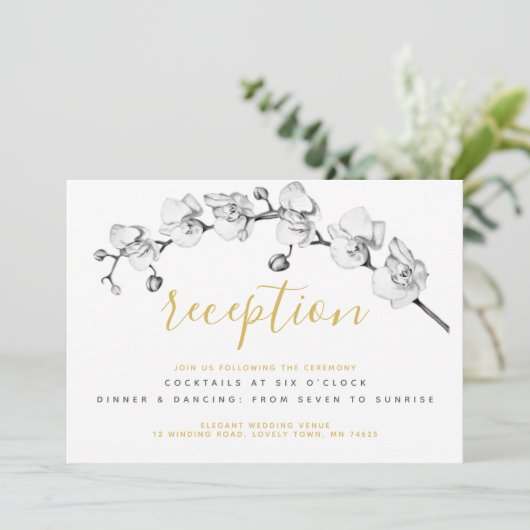 Invitation Elégante Réception Moderne Chic Floral Or (Debout devant)