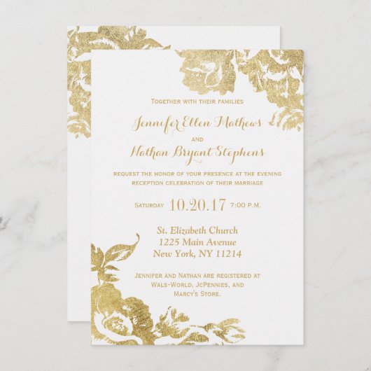 Invitation Elégante Réception Rose moderne simple Floral Gold (Devant / Derrière)