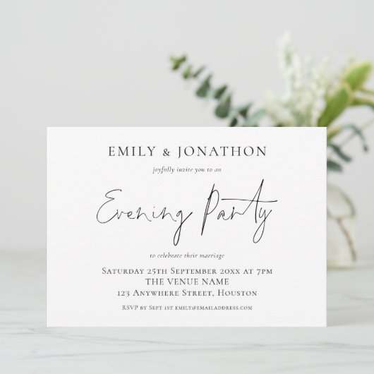 Invitation Elégante Réception Soirée Mariage de Script (Debout devant)