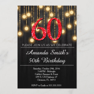 Invitation Elégante Red and Gold Womans 60e anniversaire fête