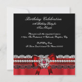 Invitation Élégante Red Black Diamond Silver Lace Party 2 (Dos)