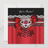 Invitation Élégante Red Black Diamond Silver Lace Party 2 (Devant)
