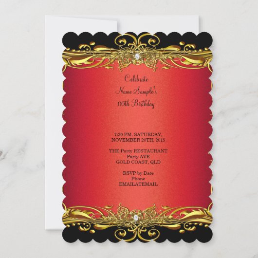 Invitation Élégante Red Black Gold 60e fête d'anniversaire (Dos)