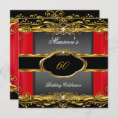 Invitation Élégante Red Black Gold 60e fête d'anniversaire (Devant / Derrière)