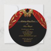Invitation Elégante Red Black Gold Butterfly Anniversaire (Dos)