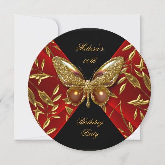 Invitation Elégante Red Black Gold Butterfly Anniversaire (Devant)