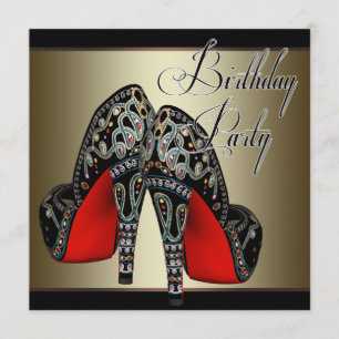 Invitation Elégante Red Black Gold High Talons Anniversaire
