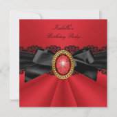 Invitation Elégante Red Black Gold Jewel Anniversaire (Devant)