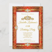Invitation Elégante Red Damask Gold White Birthday Party (Devant)