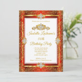 Invitation Elégante Red Damask Gold White Birthday Party (Debout devant)
