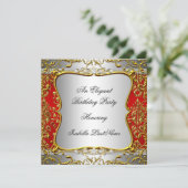 Invitation Elégante Red Damask Silver Gold Birthday Party (Debout devant)