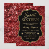 Invitation Elégante Red Faux Parties scintillant & Gold Winte (Devant / Derrière)