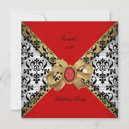 Invitation Elégante Red Gold Black White Damask Diamond Party (Devant)