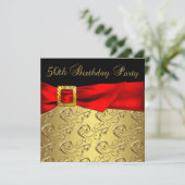 Invitation Élégante Red Gold Black Womans 50e fête d'annivers (Debout devant)