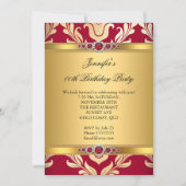 Invitation Elégante Red Gold Damask Pearl fête d'anniversaire (Devant)