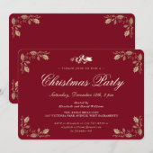 Invitation Élégante Red Gold Holly Fête de Noël (Devant / Derrière)