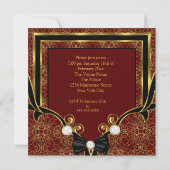 Invitation Elégante Red Gold Pearl Black Bow fête d'anniversa (Dos)