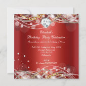 Invitation Elégante Red Gold White Diamond Anniversaire (Dos)