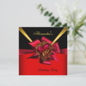 Invitation Elégante Red Heart Gold Classy Anniversaire Party  (Debout devant)