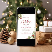 Invitation Elégante Red Holly Berries Fête de Fêtes