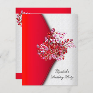 Invitation Elégante Red Pink White Jewel Anniversaire