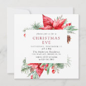 Invitation Elégante Red Poinsettia Fête de Noël EVE Party (Devant)