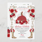 Invitation Elégante Red Western Charro Princess Quinceañera (Devant / Derrière)