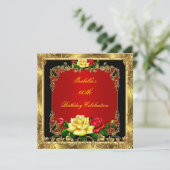 Invitation Elégante Red Yellow Roses Gold Anniversaire (Debout devant)