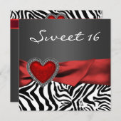Invitation Élégante Red Zebra Sweet 16 Party (Devant / Derrière)