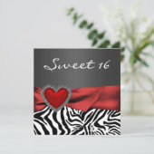 Invitation Élégante Red Zebra Sweet 16 Party (Debout devant)
