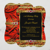 Invitation Elégante Regal Red Gold Damask Pearl fête d'annive (Devant / Derrière)