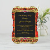 Invitation Elégante Regal Red Gold Damask Pearl fête d'annive (Debout devant)