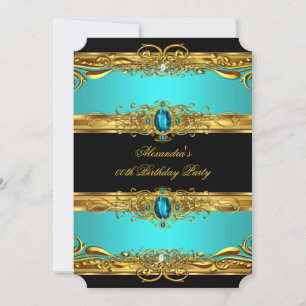 Invitation Elégante Regal Turquoise Black Gold fête d'anniver
