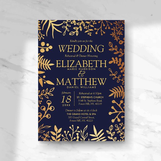 Invitation Élégante répétition de Mariage de la marine et de