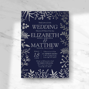 Invitation Élégante répétition de Mariage floral marine et ar