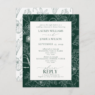 Invitation Élégante répétition Mariage Emerald Green Floral