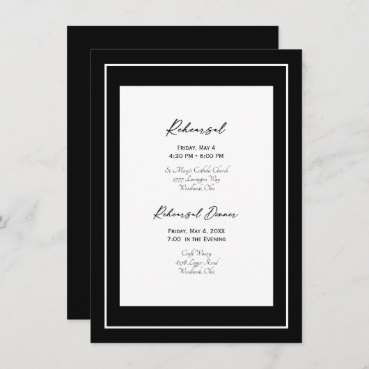 Invitation Élégante répétition Mariage noir et blanc Invitati (Devant / Derrière)