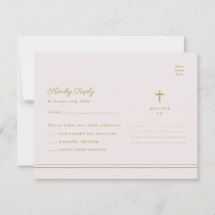 Invitation Élégante réponse RSVP pour baptême religieux en or