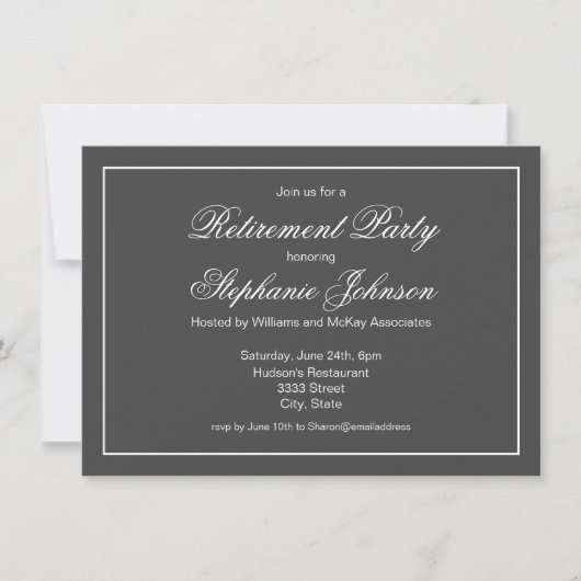 Invitation Élégante retraite Dark Grey Party (Devant)
