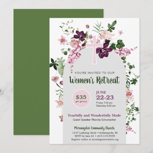 Invitation Élégante retraite de l'église des femmes florales  (Devant / Derrière)