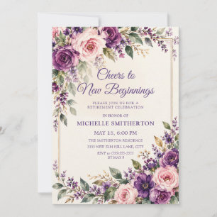 Invitation Elégante Retraite Fleurie Rose Violet