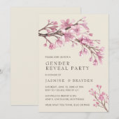 Invitation Élégante Révélation de genre Fleur de cerisier ros (Devant / Derrière)