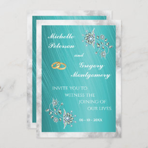 Invitation Elégante Rhinestone Turquoise et Mariage en marbre
